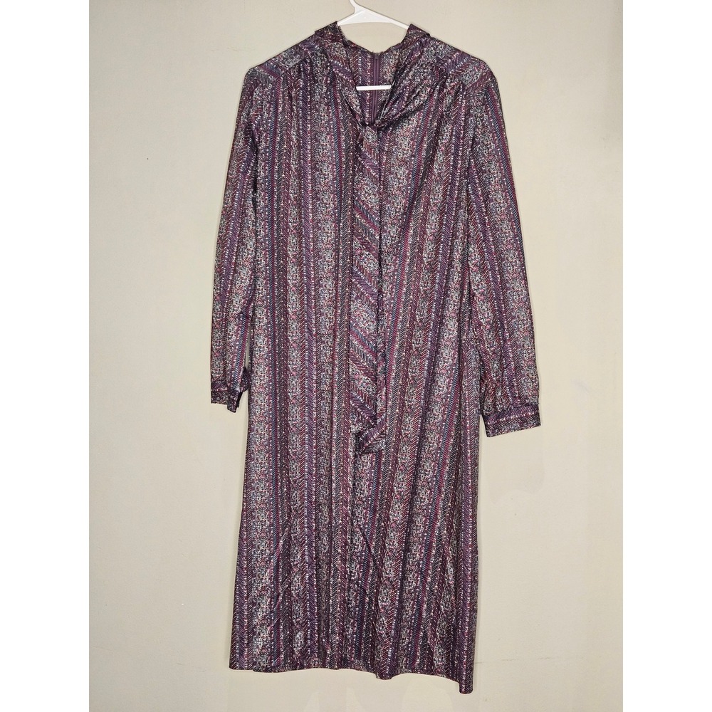 70s Vintage Floral Print Tie Neck Long Sleeve Midi Dress Career Casual‎ Comfy